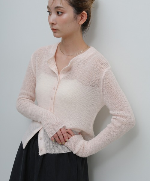 select MOCA（セレクトモカ）の「ソフトシアーニットカーディガン（カーディガン/ボレロ・レディース・カーキ/パープル/グレー/ブラック/ベビーピンク/アイボリー・FREE）」の6枚目の写真