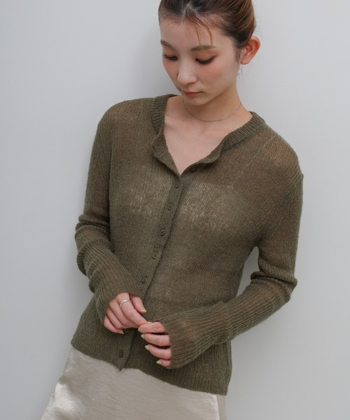 select MOCA（セレクトモカ）の「ソフトシアーニットカーディガン（カーディガン/ボレロ・レディース・カーキ/パープル/グレー/ブラック/ベビーピンク/アイボリー・FREE）」の4枚目の写真