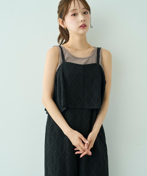 モチーフ柄 レースサロペット【588200】（サロペット/オーバーオール