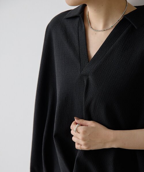 ear PAPILLONNER(イアパピヨネ)の「スキッパーシャツ【SUM1 STYLE】(シャツ/ブラウス・レディース・ブラック/ブラウン・FREE)」の4枚目の写真