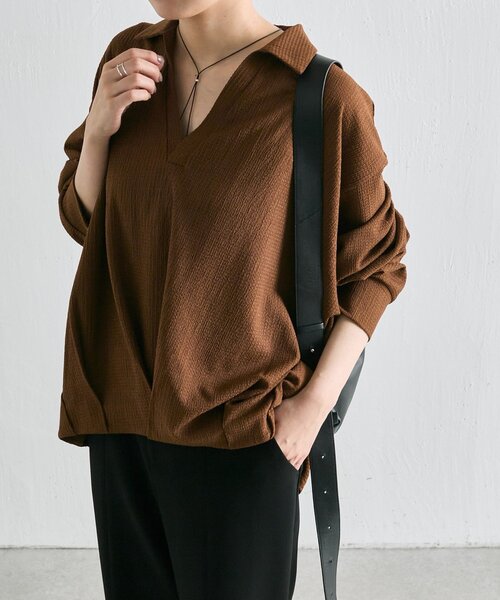 ear PAPILLONNER(イアパピヨネ)の「スキッパーシャツ【SUM1 STYLE】(シャツ/ブラウス・レディース・ブラック/ブラウン・FREE)」の12枚目の写真