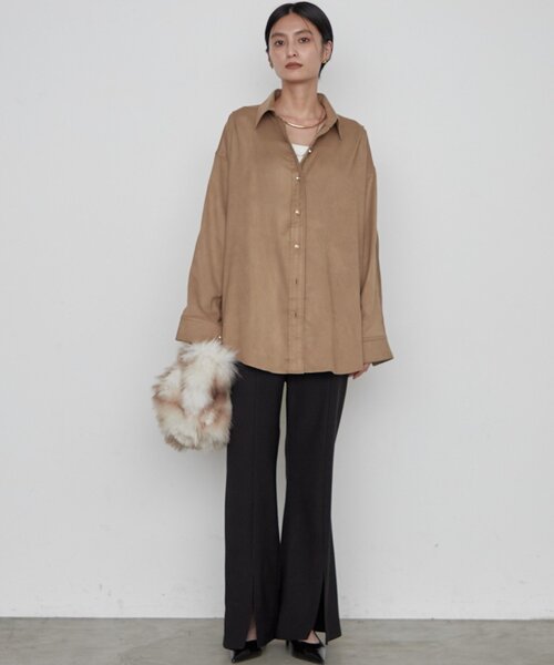 LOUNGEDRESS(ラウンジドレス)の「《すらっと美脚見せ》カットジョーゼットスリットパンツ(その他パンツ・レディース・ブラウン/ブラック・MEDIUM/SMALL)」の7枚目の写真
