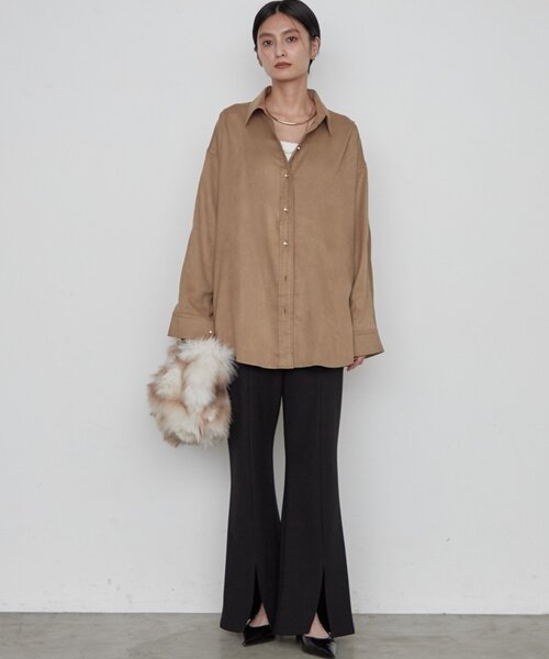 LOUNGEDRESS(ラウンジドレス)の「《すらっと美脚見せ》カットジョーゼットスリットパンツ(その他パンツ・レディース・ブラウン/ブラック・MEDIUM/SMALL)」の8枚目の写真