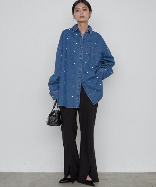LOUNGEDRESS(ラウンジドレス)の「《すらっと美脚見せ》カットジョーゼットスリットパンツ(その他パンツ・レディース・ブラウン/ブラック・MEDIUM/SMALL)」の15枚目の写真
