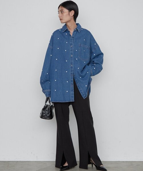 LOUNGEDRESS(ラウンジドレス)の「《すらっと美脚見せ》カットジョーゼットスリットパンツ(その他パンツ・レディース・ブラウン/ブラック・MEDIUM/SMALL)」の16枚目の写真