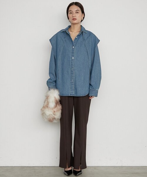 LOUNGEDRESS(ラウンジドレス)の「《すらっと美脚見せ》カットジョーゼットスリットパンツ(その他パンツ・レディース・ブラウン/ブラック・MEDIUM/SMALL)」の5枚目の写真