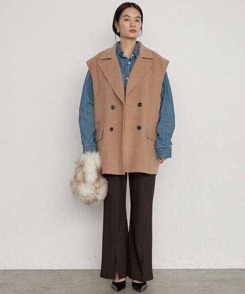 LOUNGEDRESS(ラウンジドレス)の「《すらっと美脚見せ》カットジョーゼットスリットパンツ(その他パンツ・レディース・ブラウン/ブラック・MEDIUM/SMALL)」の6枚目の写真