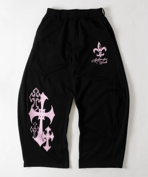 JOHN'S CLOSET(ジョンズクローゼット)の「【31】クロスプリント カーブシルエット ワイドスウェットパンツ セットアップ展開有(スウェットパンツ・メンズ・ブラック系その他/ブラック/ホワイト・LARGE/MEDIUM)」の3枚目の写真