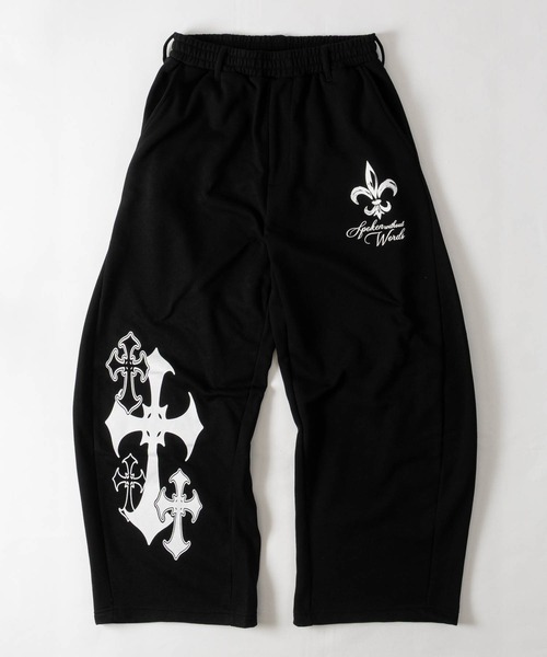 JOHN'S CLOSET(ジョンズクローゼット)の「【31】クロスプリント カーブシルエット ワイドスウェットパンツ セットアップ展開有(スウェットパンツ・メンズ・ブラック系その他/ブラック/ホワイト・LARGE/MEDIUM)」の1枚目の写真