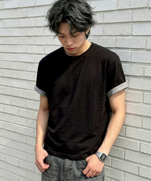 REBRENNER（リブレンナー）の「ムードスタンダードレイヤードクロップ半袖Tシャツブラック（Tシャツ/カットソー）」