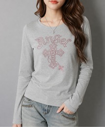 長袖Tシャツ/ラインストーンクロス/平成ギャル