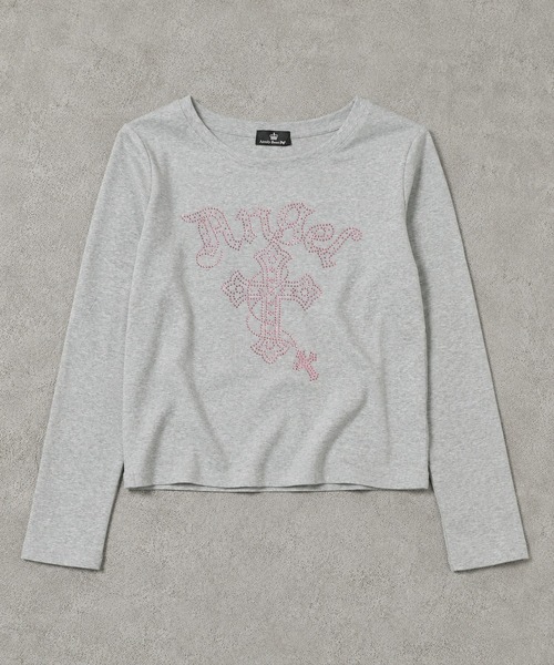 SPINNS（スピンズ）の「長袖Tシャツ/ラインストーンクロス/平成ギャル（Tシャツ/カットソー・レディース・ブラック/グレー/パープル・ONESIZE）」の13枚目の写真