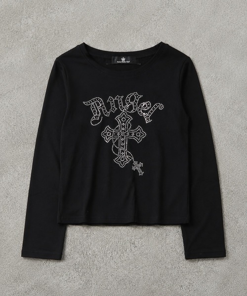 SPINNS（スピンズ）の「長袖Tシャツ/ラインストーンクロス/平成ギャル（Tシャツ/カットソー・レディース・ブラック/グレー/パープル・ONESIZE）」の12枚目の写真