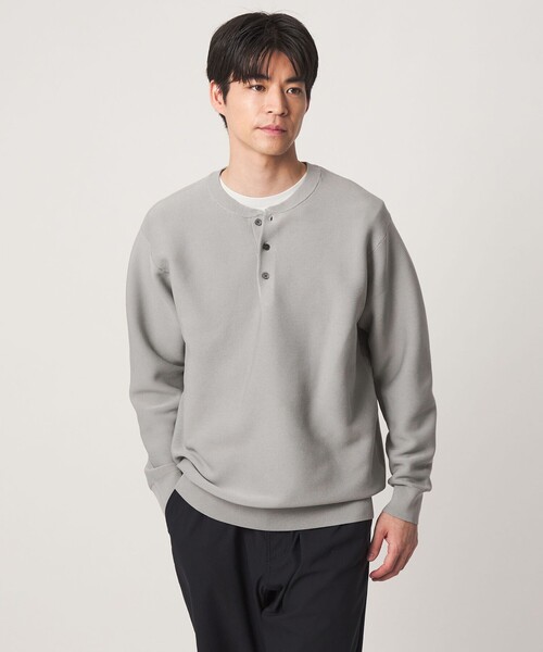 green label relaxing(グリーンレーベルリラクシング)の「【WEB限定】ガーター編み ヘンリーネック ニット(ニット/セーター・メンズ・モカ/ブラック/ライトグレー・S/L/XL/M)」の1枚目の写真