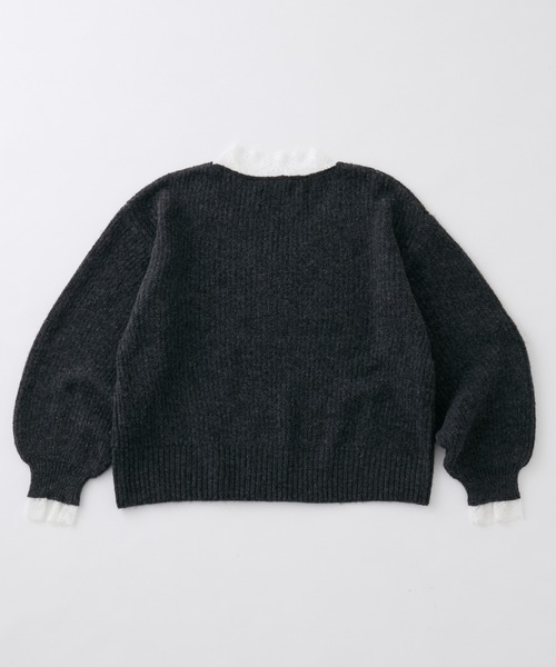 MONO-MART(モノマート)の「畔編み レースデザイン Vネックニット(ニット/セーター・レディース・アイボリー/グレー/チャコール/モカ/マスタード/ネイビー・FREE)」の8枚目の写真