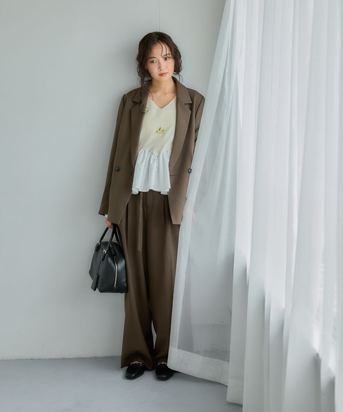 mysty woman(ミスティウーマン)の「ハイウエストベルト付タックパンツ 1082162(スラックス・レディース・ブラウン/ベージュ/ベージュ系その他/ブラウン系その他・FREE)」の9枚目の写真