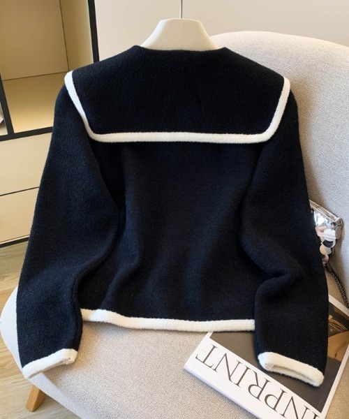LUCPY（ラクピー）の「配色パイピングセーラーカラーニットジャケット（その他アウター・レディース・レッド/ブラック/ホワイト・FREE）」の5枚目の写真