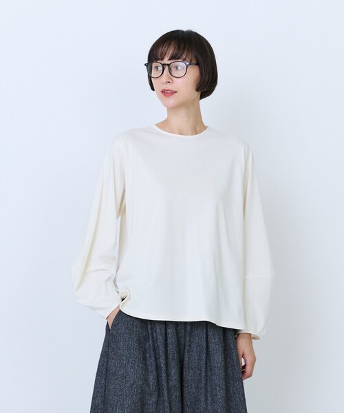 LOISIR(ロワズィール)の「コットン天竺無地・ボーダーボトルスリーブプルオーバー(Tシャツ/カットソー・レディース・ブルー系その他/ベージュ系その他/ブラック/オフホワイト・FREE)」の2枚目の写真