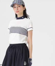 【PEARLY GATES】Peメッシュパネルボーダー半袖ハイネックカットソー (WOMENS)