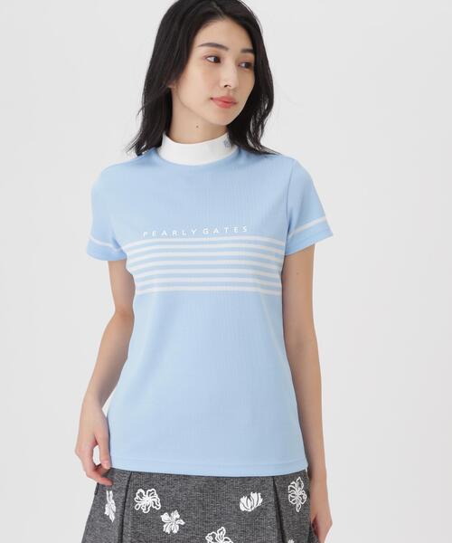 PEARLY GATES（パーリーゲイツ）の「【PEARLY GATES】Peメッシュパネルボーダー半袖ハイネックカットソー (WOMENS)（Tシャツ/カットソー・レディース・ネイビー/ホワイト系その他/ブルー・LARGE/SMALL/MEDIUM）」の3枚目の写真