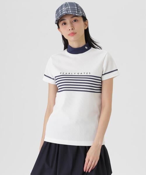 PEARLY GATES（パーリーゲイツ）の「【PEARLY GATES】Peメッシュパネルボーダー半袖ハイネックカットソー (WOMENS)（Tシャツ/カットソー・レディース・ネイビー/ホワイト系その他/ブルー・LARGE/SMALL/MEDIUM）」の5枚目の写真