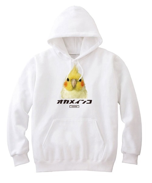 Moftique（モフティック）の「Moftique（モフティック） プルパーカー スウェット 裏毛 オカメインコ 鳥 ペット アニマル プリント トップス レディース ユニセックス（パーカー・レディース・ヘザーグレー/ホワイト/ブラック・XS/S）」の2枚目の写真