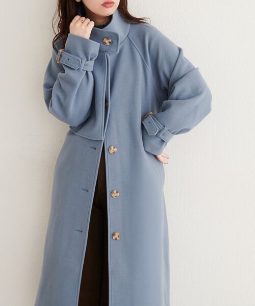 natural couture（ナチュラルクチュール）の「スタンドカラーロングコート（その他アウター・レディース・グレイッシュベージュ/ブルー/モカ/ブラック/ネイビー/ブラウン/チャコールグレー/オフホワイト/サックスブルー・FREE）」の9枚目の写真