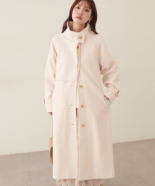 natural couture（ナチュラルクチュール）の「スタンドカラーロングコート（その他アウター・レディース・グレイッシュベージュ/ブルー/モカ/ブラック/ネイビー/ブラウン/チャコールグレー/オフホワイト/サックスブルー・FREE）」の21枚目の写真