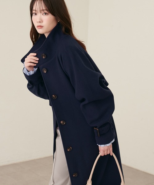 natural couture（ナチュラルクチュール）の「スタンドカラーロングコート（その他アウター・レディース・グレイッシュベージュ/ブルー/モカ/ブラック/ネイビー/ブラウン/チャコールグレー/オフホワイト/サックスブルー・FREE）」の7枚目の写真