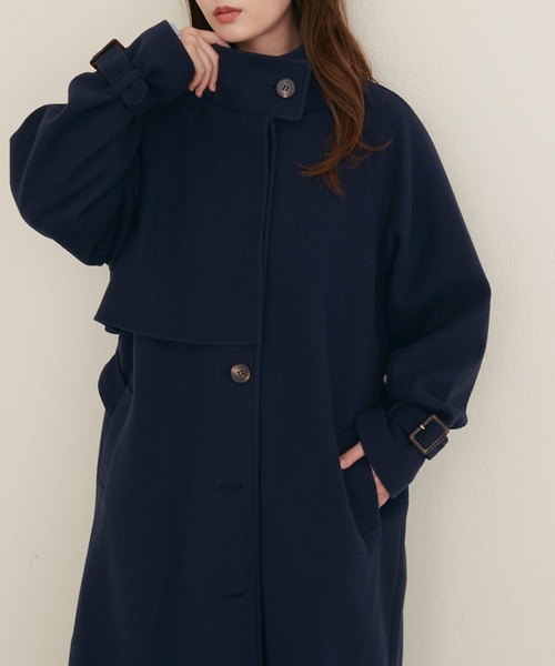 natural couture（ナチュラルクチュール）の「スタンドカラーロングコート（その他アウター・レディース・グレイッシュベージュ/ブルー/モカ/ブラック/ネイビー/ブラウン/チャコールグレー/オフホワイト/サックスブルー・FREE）」の13枚目の写真