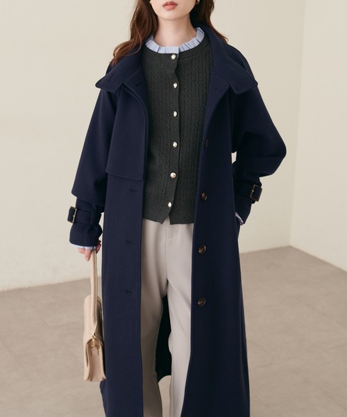 natural couture（ナチュラルクチュール）の「スタンドカラーロングコート（その他アウター・レディース・グレイッシュベージュ/ブルー/モカ/ブラック/ネイビー/ブラウン/チャコールグレー/オフホワイト/サックスブルー・FREE）」の12枚目の写真