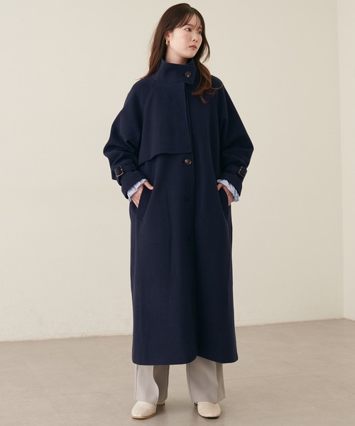 natural couture（ナチュラルクチュール）の「スタンドカラーロングコート（その他アウター・レディース・グレイッシュベージュ/ブルー/モカ/ブラック/ネイビー/ブラウン/チャコールグレー/オフホワイト/サックスブルー・FREE）」の11枚目の写真