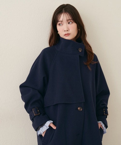 natural couture（ナチュラルクチュール）の「スタンドカラーロングコート（その他アウター・レディース・グレイッシュベージュ/ブルー/モカ/ブラック/ネイビー/ブラウン/チャコールグレー/オフホワイト/サックスブルー・FREE）」の14枚目の写真