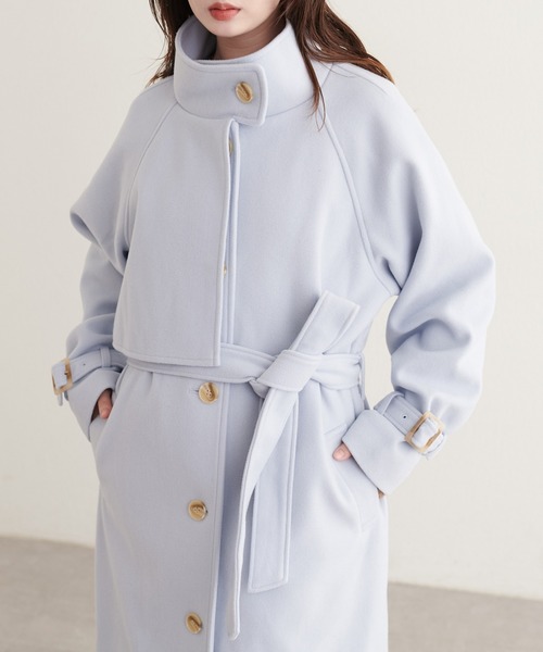 natural couture（ナチュラルクチュール）の「スタンドカラーロングコート（その他アウター・レディース・グレイッシュベージュ/ブルー/モカ/ブラック/ネイビー/ブラウン/チャコールグレー/オフホワイト/サックスブルー・FREE）」の19枚目の写真