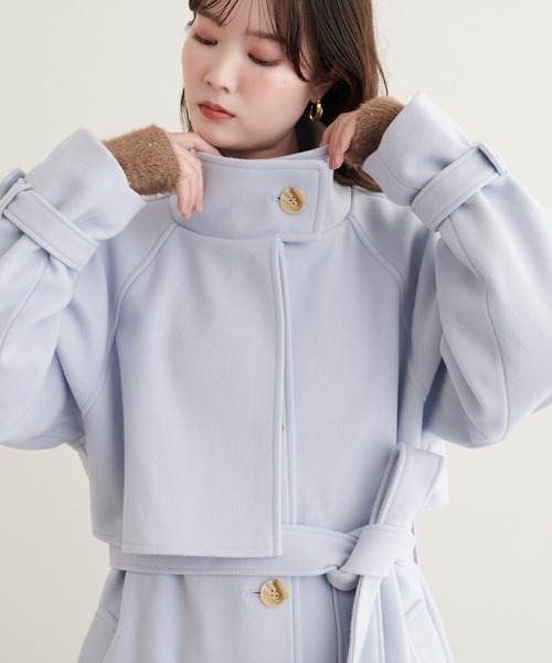 natural couture（ナチュラルクチュール）の「スタンドカラーロングコート（その他アウター・レディース・グレイッシュベージュ/ブルー/モカ/ブラック/ネイビー/ブラウン/チャコールグレー/オフホワイト/サックスブルー・FREE）」の18枚目の写真