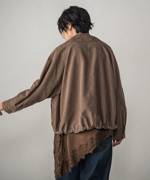 MAYSON GREY(メイソングレイ)の「スウェードライクステンカラーブルゾン≪セットアップ対応≫(ライダースジャケット・レディース・チャコールグレー/キャメル・M)」の5枚目の写真