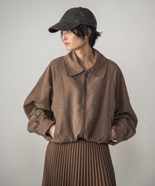 MAYSON GREY(メイソングレイ)の「スウェードライクステンカラーブルゾン≪セットアップ対応≫(ライダースジャケット・レディース・チャコールグレー/キャメル・M)」の21枚目の写真