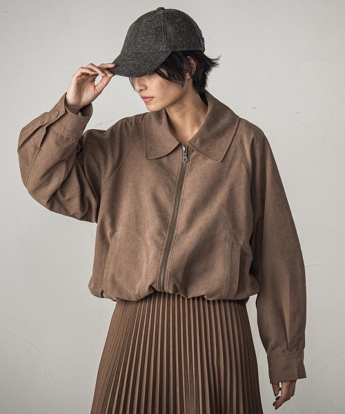 MAYSON GREY(メイソングレイ)の「スウェードライクステンカラーブルゾン≪セットアップ対応≫(ライダースジャケット・レディース・チャコールグレー/キャメル・M)」の22枚目の写真
