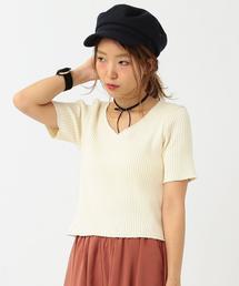 Another Edition | 断ち切りVネックショートスリーブプルオーバー/AEBFC ﾀﾁｷﾘ V/N SSL PO(ニット/セーター)