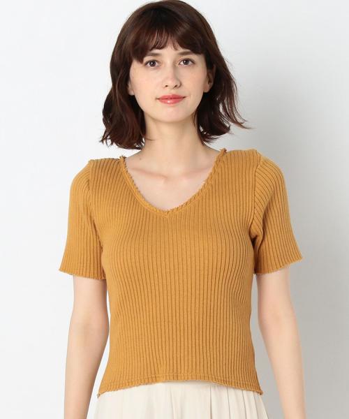 Another Edition（アナザーエディション）の「断ち切りVネックショートスリーブプルオーバー/AEBFC ﾀﾁｷﾘ V/N SSL PO●（ニット/セーター・レディース・ホワイト/ブラック/イエロー/ダークグリーン・FREE）」の6枚目の写真