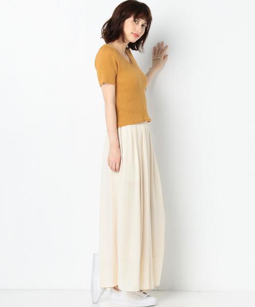 Another Edition（アナザーエディション）の「断ち切りVネックショートスリーブプルオーバー/AEBFC ﾀﾁｷﾘ V/N SSL PO●（ニット/セーター・レディース・ホワイト/ブラック/イエロー/ダークグリーン・FREE）」の8枚目の写真