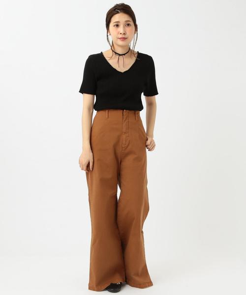 Another Edition（アナザーエディション）の「断ち切りVネックショートスリーブプルオーバー/AEBFC ﾀﾁｷﾘ V/N SSL PO●（ニット/セーター・レディース・ホワイト/ブラック/イエロー/ダークグリーン・FREE）」の14枚目の写真