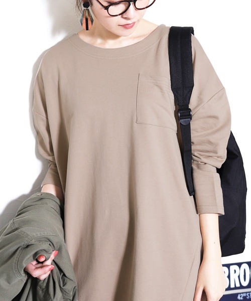 reca(レカ)の「コクーン ビッグシルエット ポケット付きカットソー(Tシャツ/カットソー・レディース・ブラック/オフホワイト/グレー/ネイビー/ブルー系その他/グレー系その他/スモークピンク/ダークグレー/ベージュ/カーキ/パープル系その他/ピンク/モカ・M)」の7枚目の写真