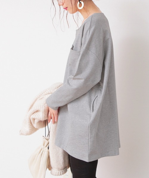 reca(レカ)の「コクーン ビッグシルエット ポケット付きカットソー(Tシャツ/カットソー・レディース・ブラック/オフホワイト/グレー/ネイビー/ブルー系その他/グレー系その他/スモークピンク/ダークグレー/ベージュ/カーキ/パープル系その他/ピンク/モカ・M)」の3枚目の写真