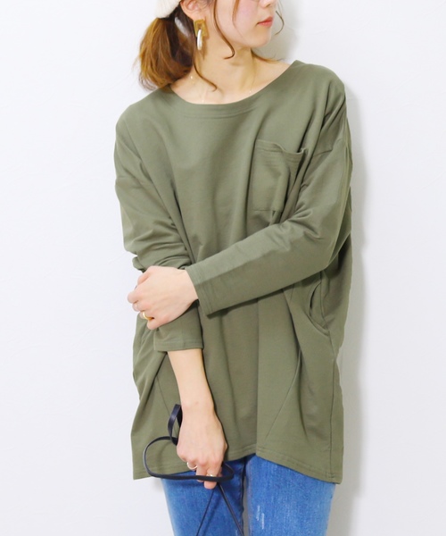 reca(レカ)の「コクーン ビッグシルエット ポケット付きカットソー(Tシャツ/カットソー・レディース・ブラック/オフホワイト/グレー/ネイビー/ブルー系その他/グレー系その他/スモークピンク/ダークグレー/ベージュ/カーキ/パープル系その他/ピンク/モカ・M)」の8枚目の写真