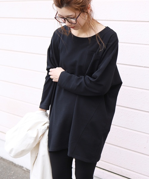 reca(レカ)の「コクーン ビッグシルエット ポケット付きカットソー(Tシャツ/カットソー・レディース・ブラック/オフホワイト/グレー/ネイビー/ブルー系その他/グレー系その他/スモークピンク/ダークグレー/ベージュ/カーキ/パープル系その他/ピンク/モカ・M)」の18枚目の写真