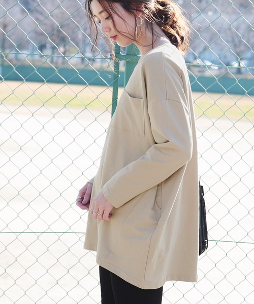 reca(レカ)の「コクーン ビッグシルエット ポケット付きカットソー(Tシャツ/カットソー・レディース・ブラック/オフホワイト/グレー/ネイビー/ブルー系その他/グレー系その他/スモークピンク/ダークグレー/ベージュ/カーキ/パープル系その他/ピンク/モカ・M)」の21枚目の写真