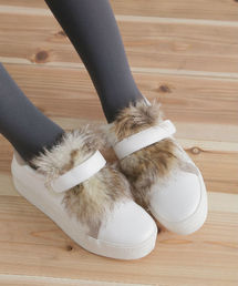 Noubel Voug Relax | Noubel Voug Relax(ヌーベル　ヴォーグ リラックス)/★2016年新作★ リアルファー風フェイクファーデザインのワンストラップ厚底スニーカー(スニーカー)