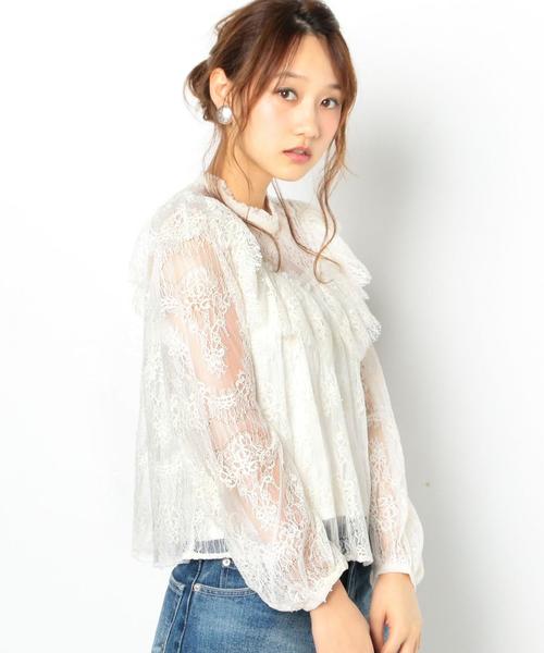 Another Edition(アナザーエディション)の「レースフリルブラウス/AEMFC C/Ny レースフリル BL◆(シャツ/ブラウス・レディース・ブラック/ホワイト・FREE)」の1枚目の写真