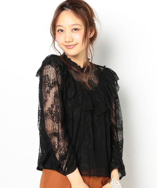 Another Edition(アナザーエディション)の「レースフリルブラウス/AEMFC C/Ny レースフリル BL◆(シャツ/ブラウス・レディース・ブラック/ホワイト・FREE)」の2枚目の写真